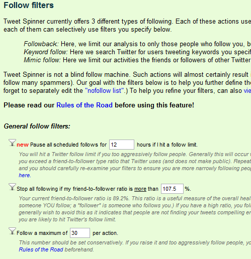 Tweet Spinner: Follow Filters
